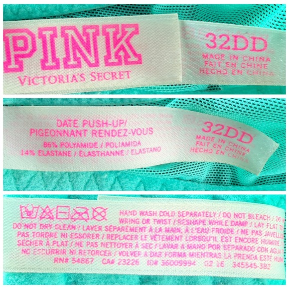 Victoria's Secret PINK Bra 32DD Teal Lace Push Up Underwire Floral Padded Charm - Picture 2 of 9